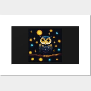 Owl on a Starry Night Posters and Art